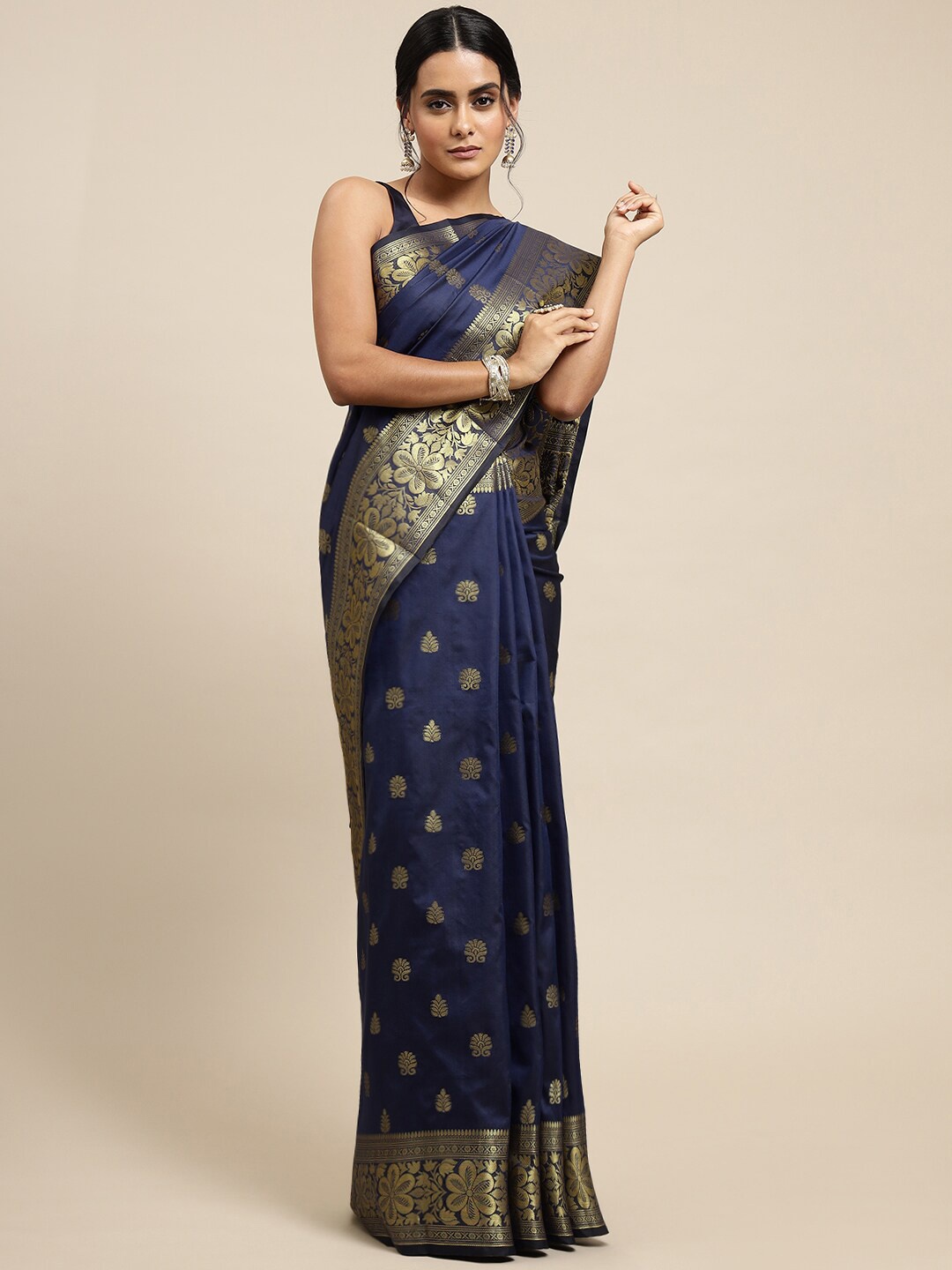 Anaita Woven Design Zari Pure Silk Banarasi Saree, Navy blue