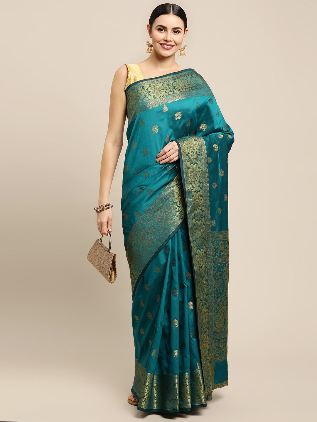 

Anaita Woven Design Zari Pure Silk Banarasi Saree, Teal
