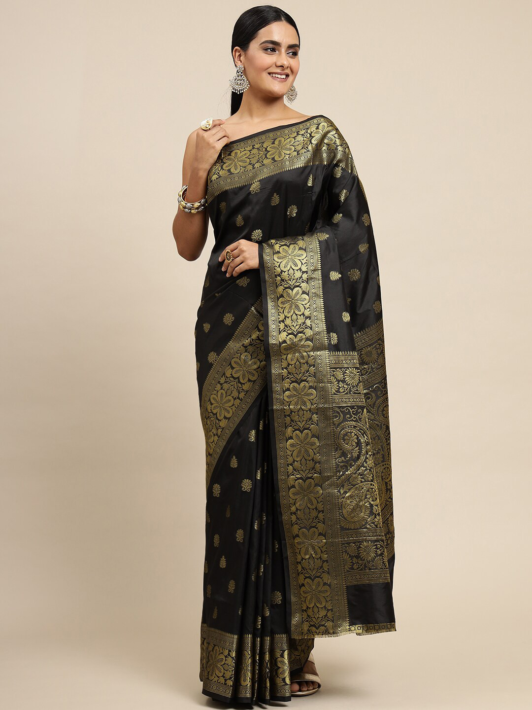 

Anaita Woven Design Zari Pure Silk Banarasi Saree, Black