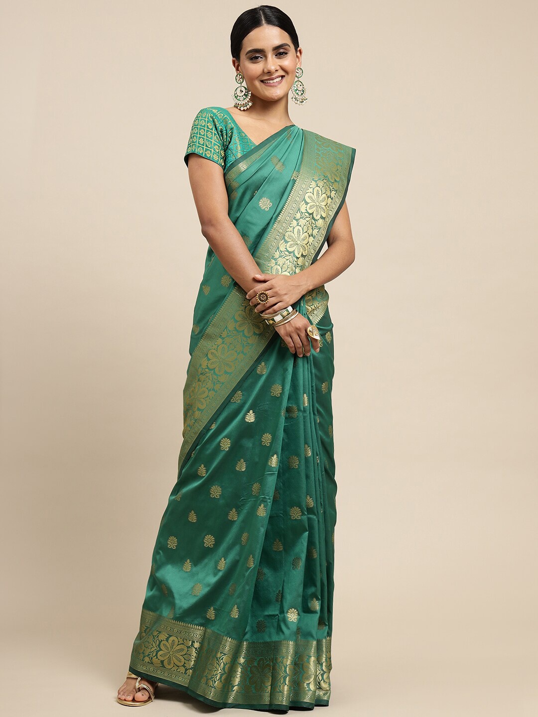 

Anaita Woven Design Zari Pure Silk Banarasi Saree, Sea green