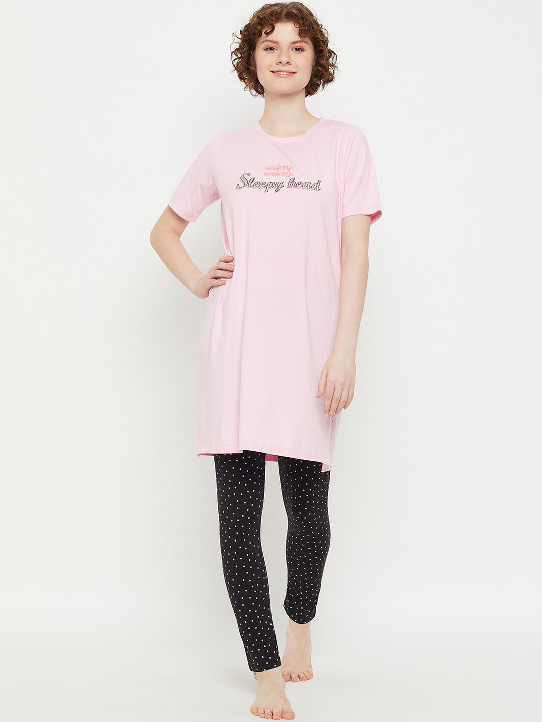 

MADAME M SECRET Typography Printed Night Suit, Pink