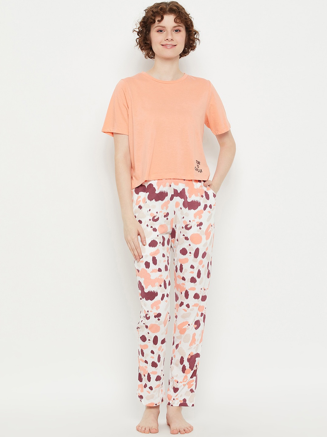 

MADAME M SECRET Round Neck T-Shirt & Pyjama, Orange