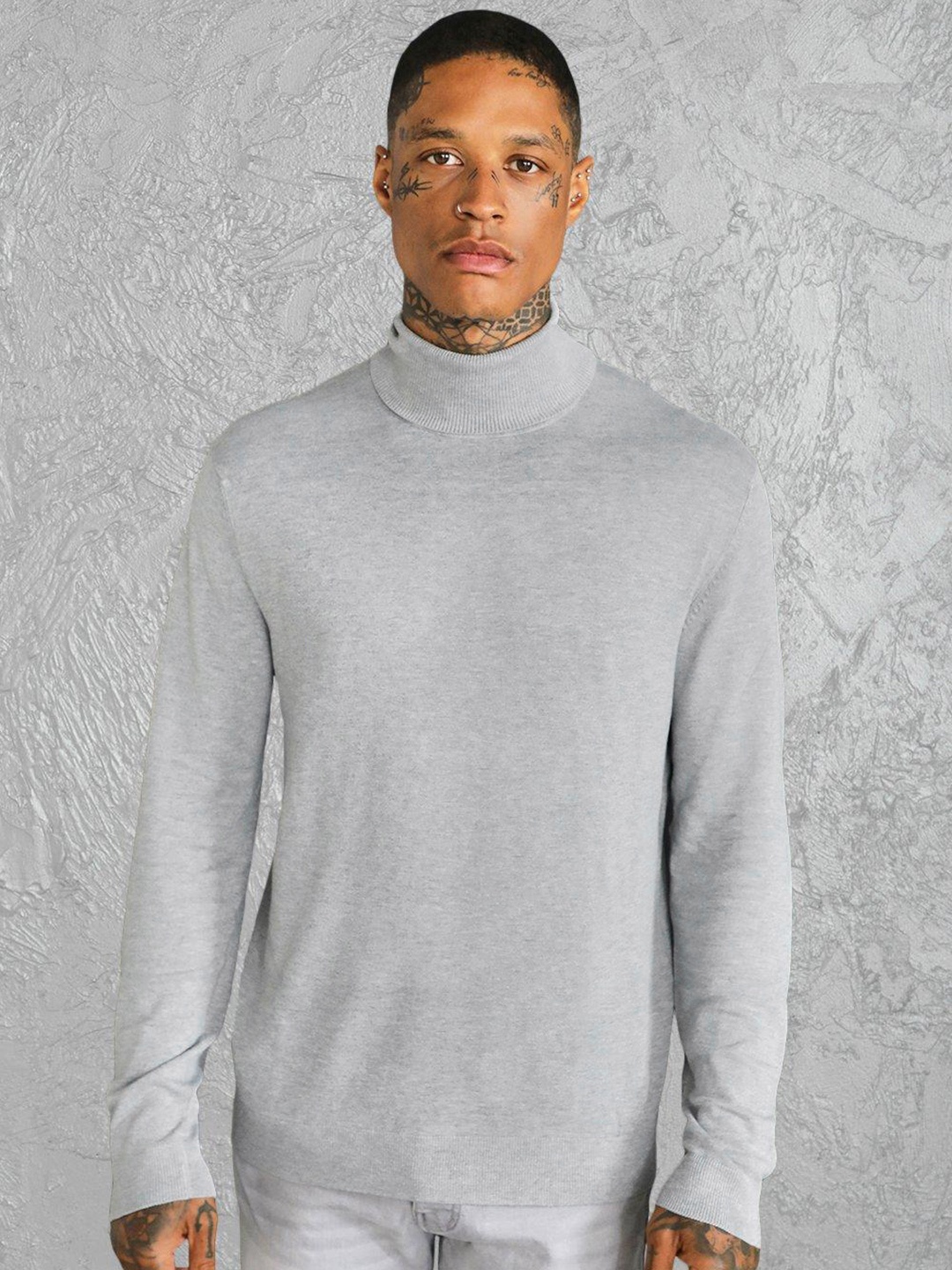 

boohooMAN Roll Neck Jumper, Grey