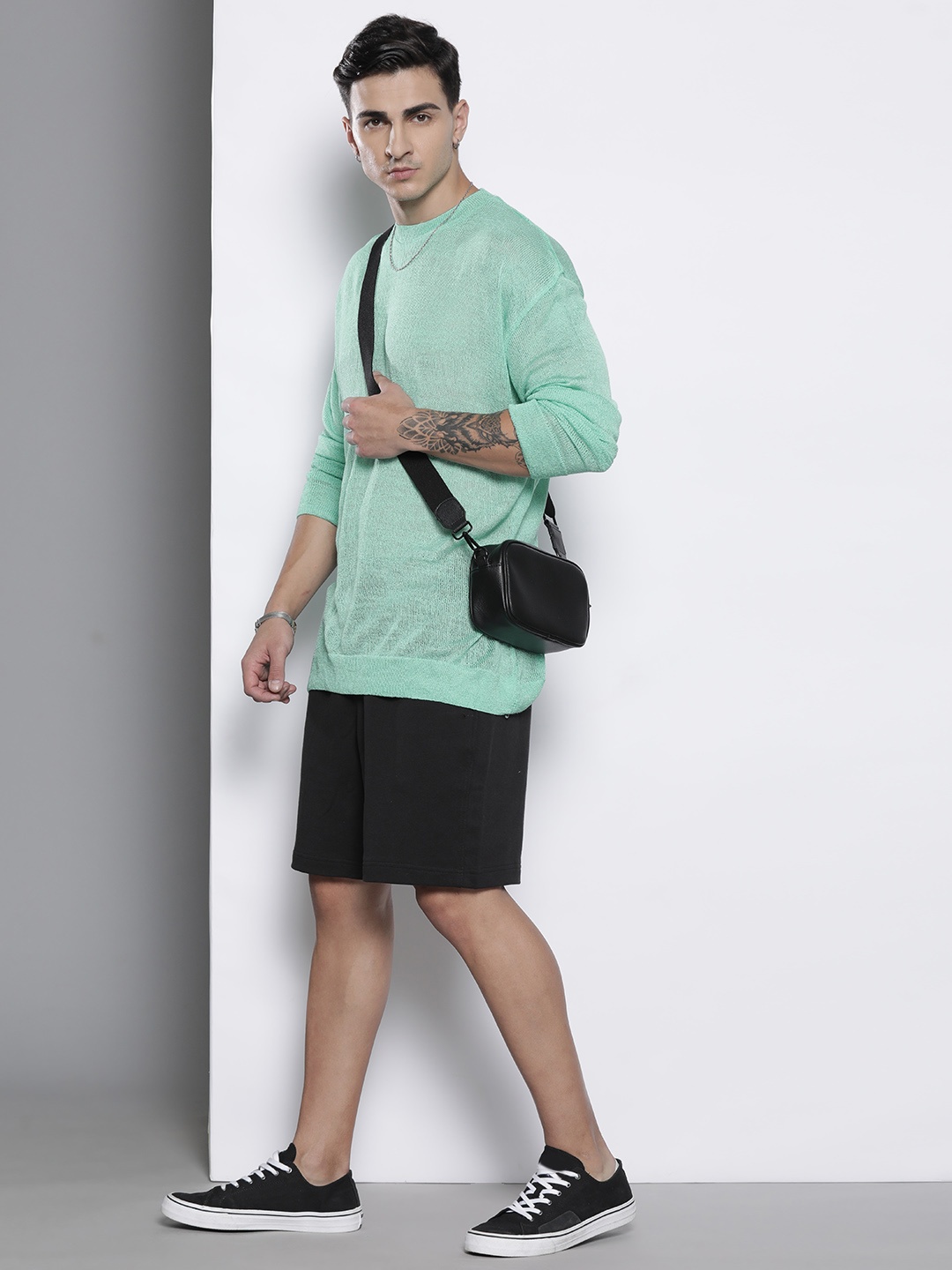 

boohooMAN Sheer Oversized Pullover, Sea green