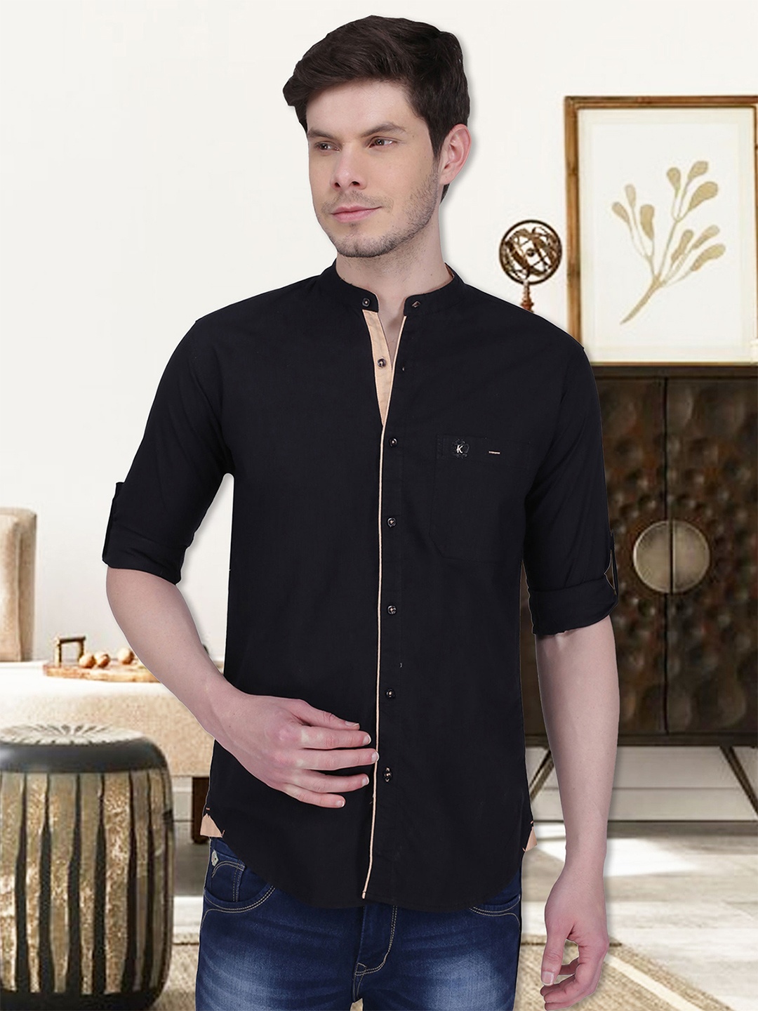 

Kuons Avenue Smart Slim Fit Opaque Linen Cotton Casual Shirt, Black