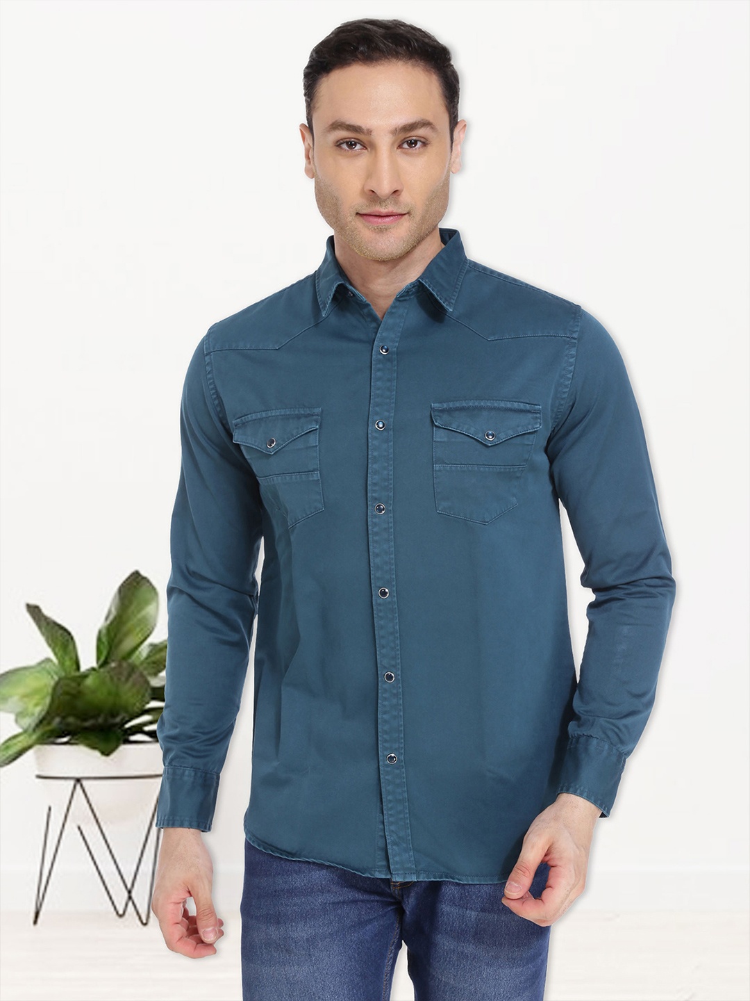 

Kuons Avenue Smart Slim Fit Opaque Cotton Casual Shirt, Teal