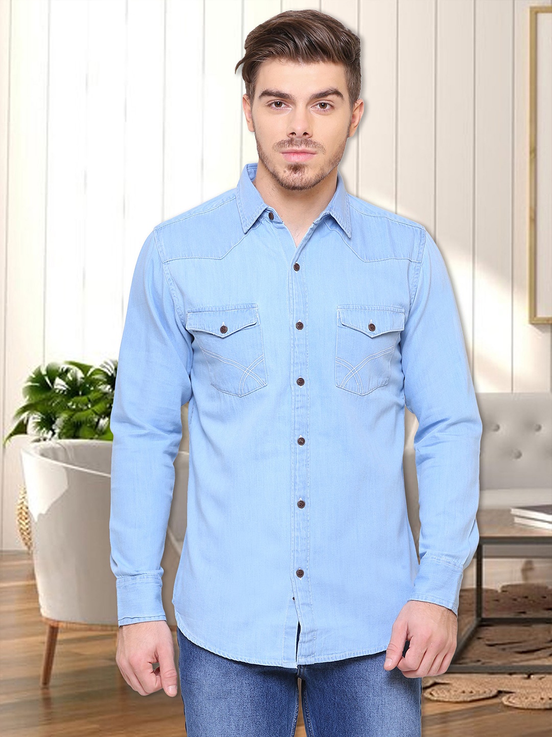 

Kuons Avenue Smart Slim Fit Opaque Denim Casual Shirt, Blue