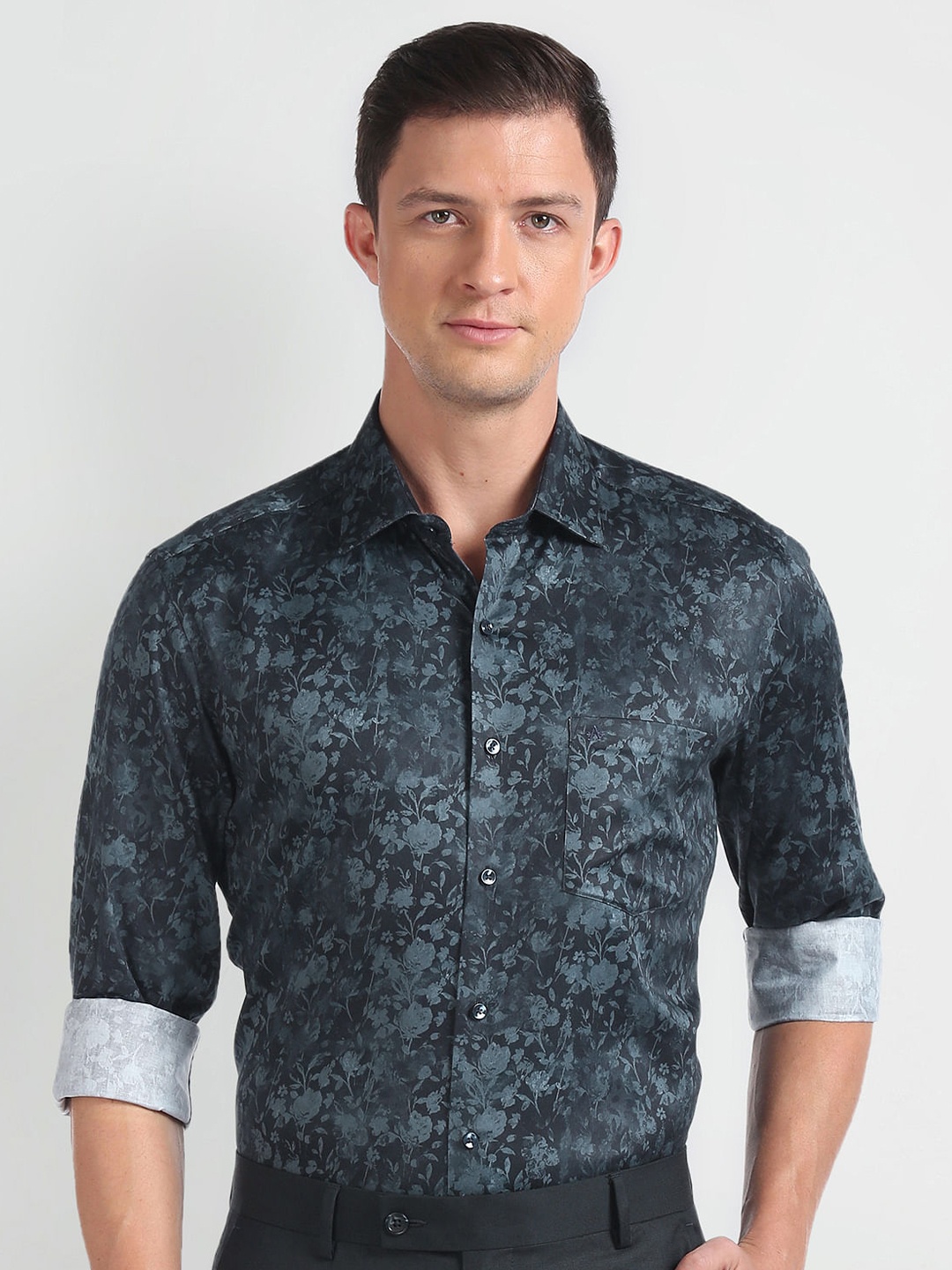 

Arrow Slim Fit Floral Printed Pure Cotton Formal Shirt, Blue
