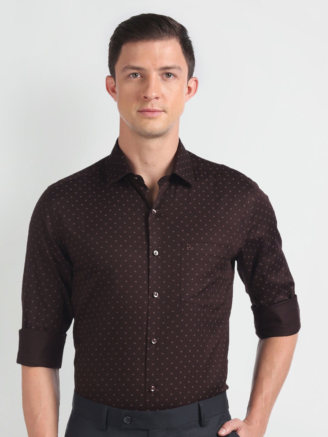

Arrow Slim Fit Micro Ditsy Printed Twill Weave Pure Cotton Formal Shirt, Red
