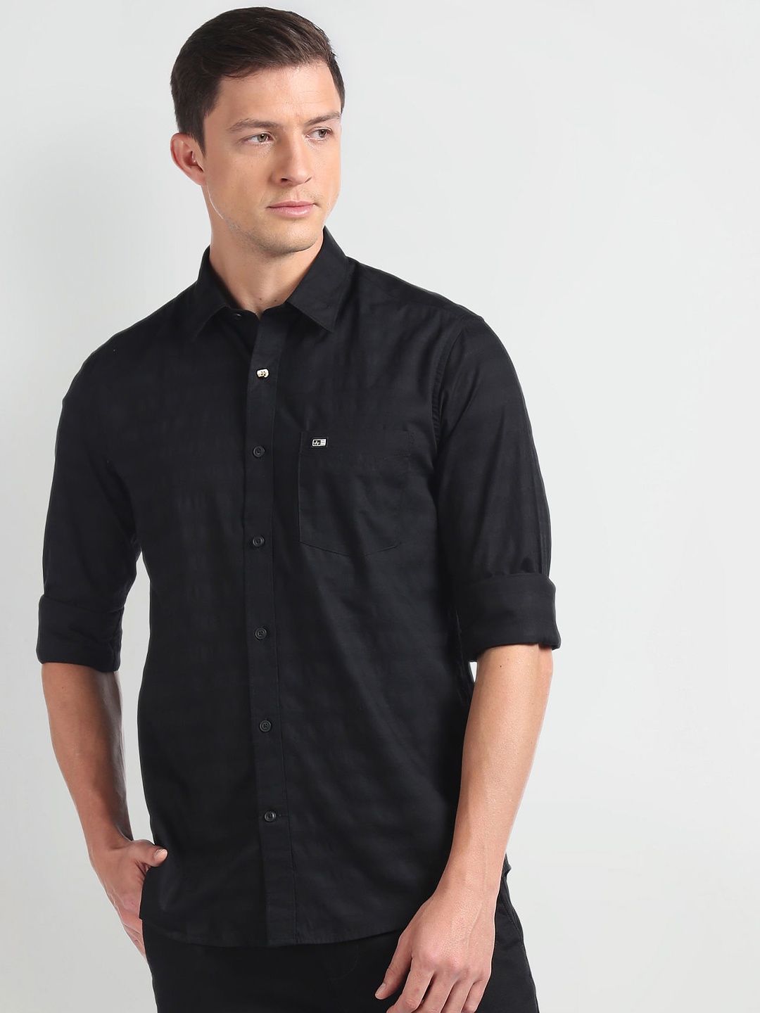 

Arrow Slim Fit Horizontal Striped Pure Cotton Casual Shirt, Black