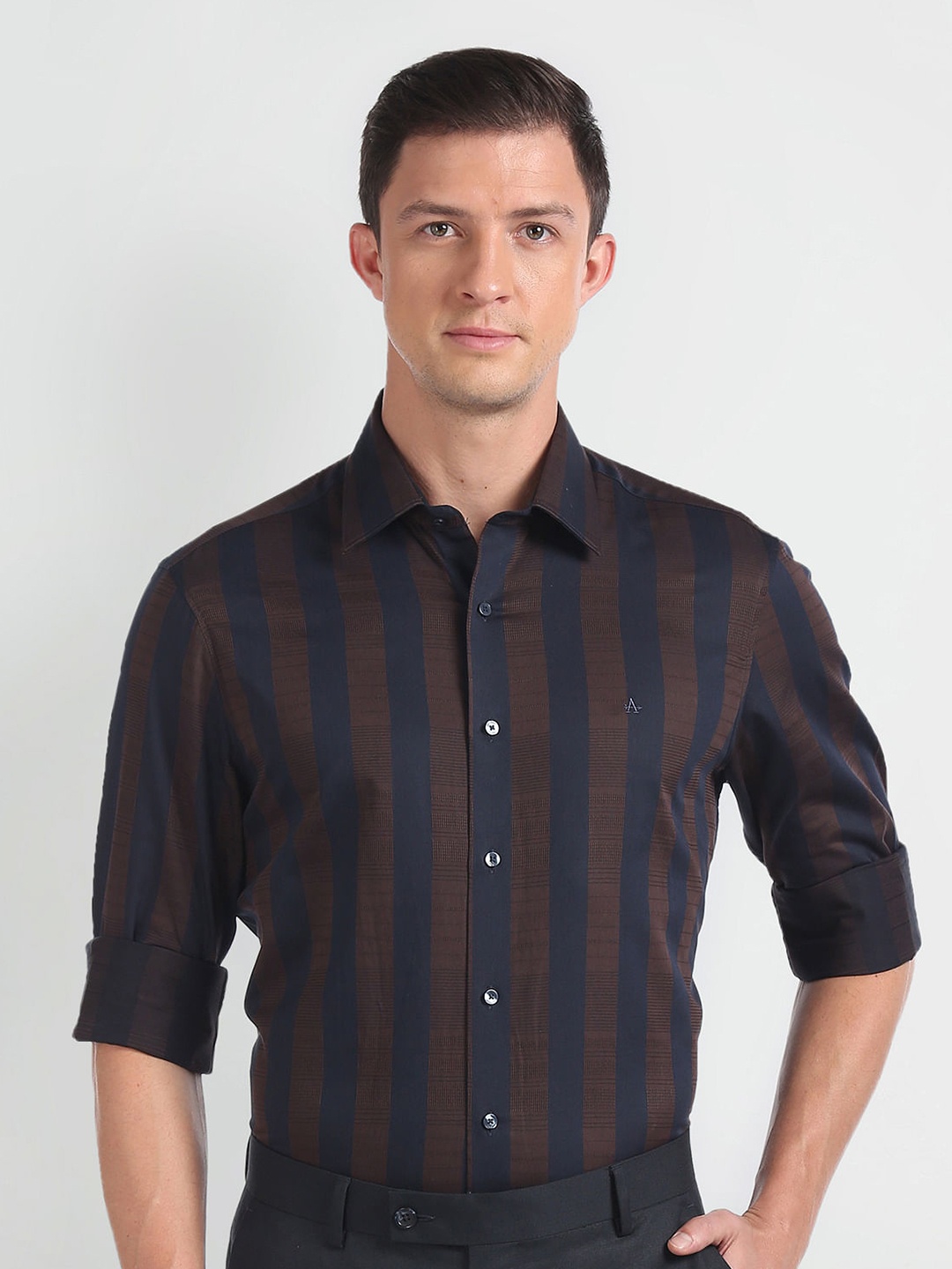 Arrow Vertical Striped Pure Cotton Formal Shirt, Brown