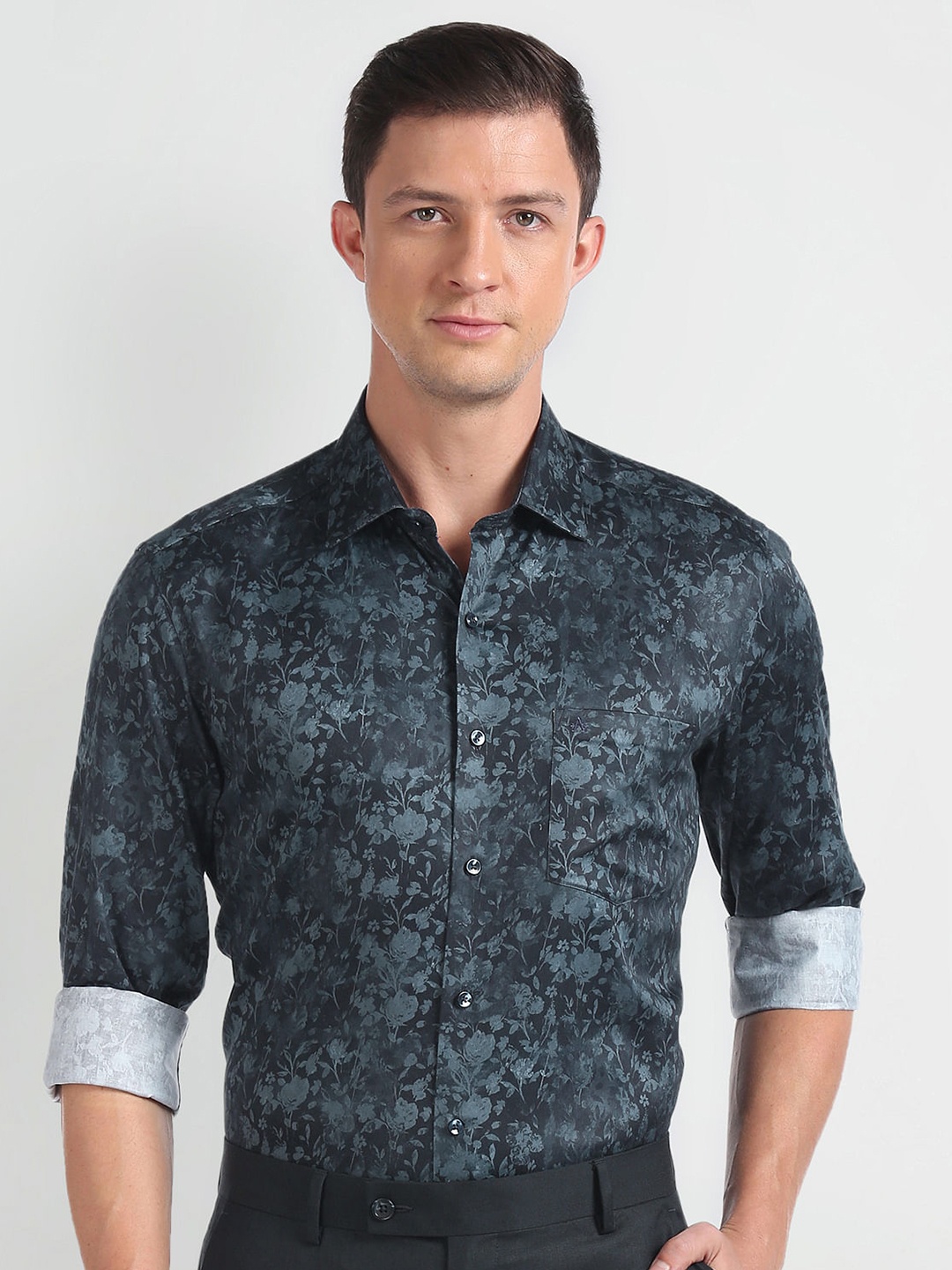

Arrow Slim Fit Floral Printed Pure Cotton Formal Shirt, Blue
