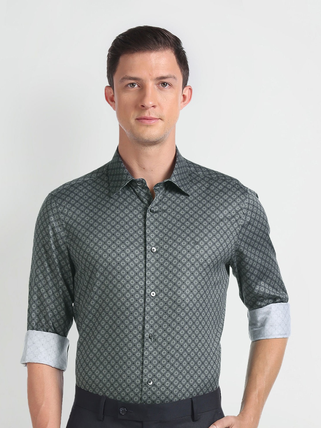 

Arrow Ethnic Motifs Printed Pure Cotton Formal Shirt, Green