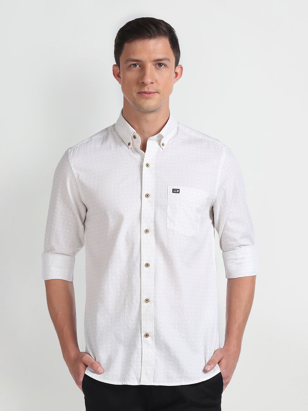 

Arrow Sport Slim Fit Geometric Printed Button Down Collar Pure Cotton Casual Shirt, White