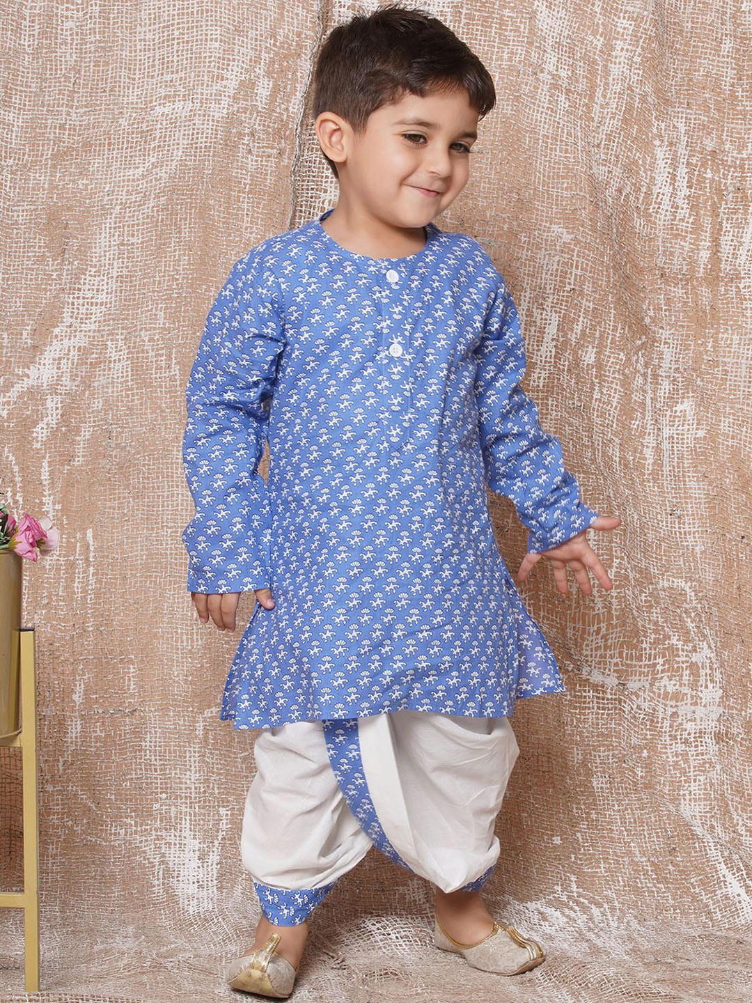 

Aj DEZInES Boys Floral Printed Pure Cotton Kurta with Dhoti Pants, Blue