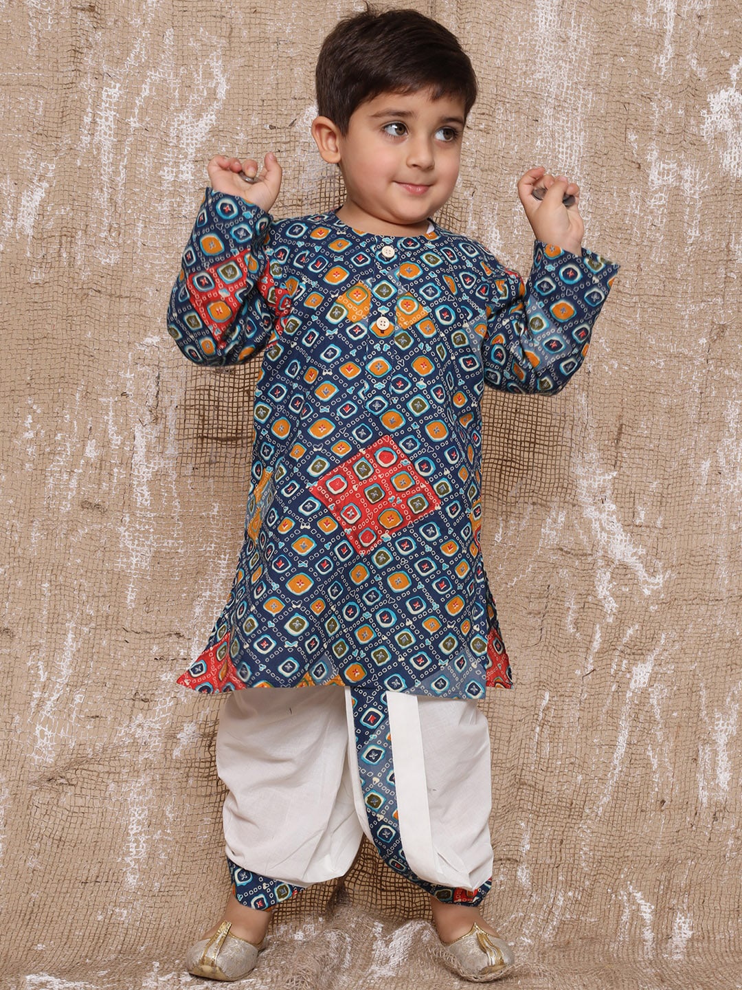 

Aj DEZInES Boys Printed Pure Cotton Kurta with Dhoti Pants, Blue