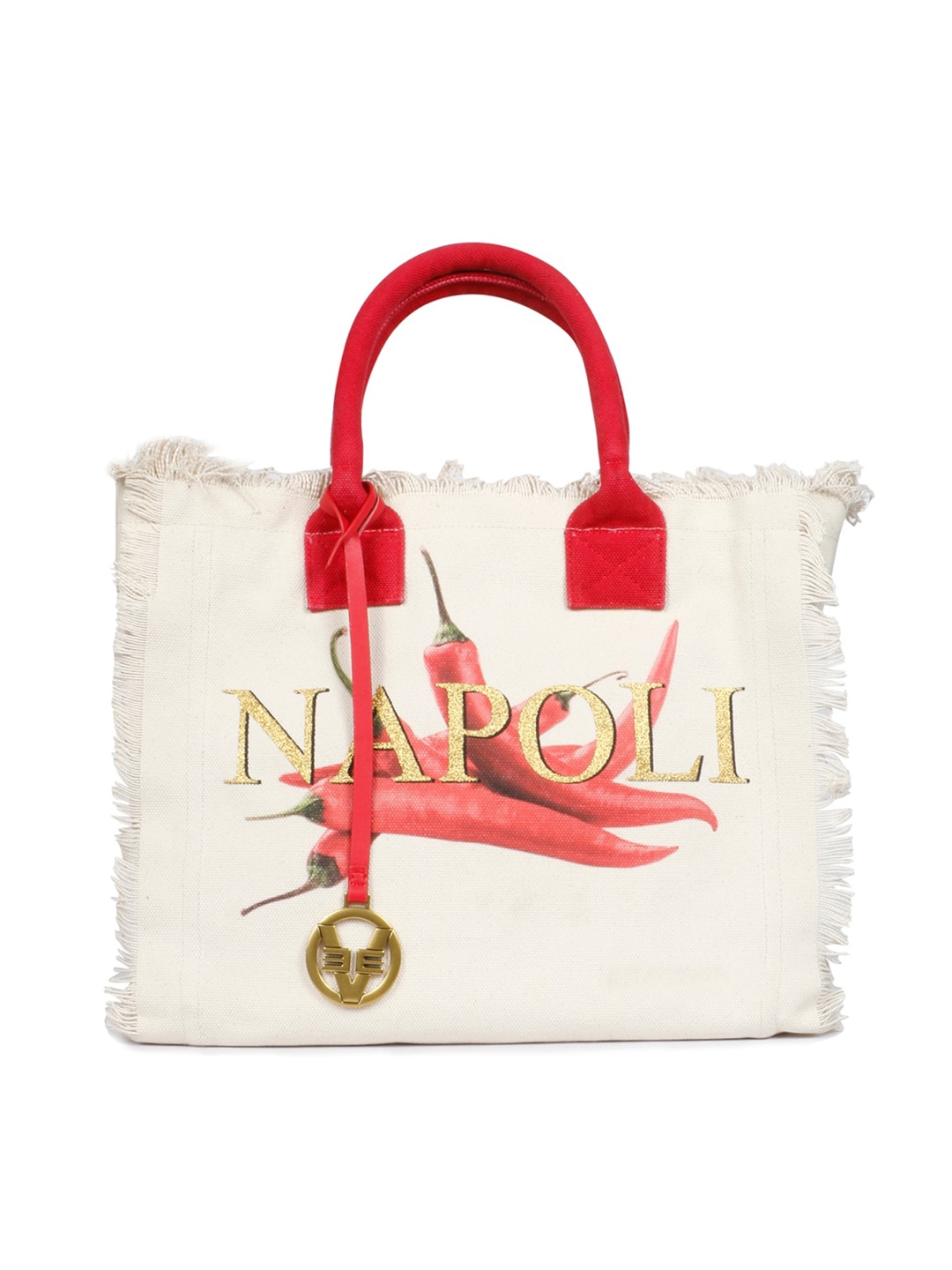 

Favore Printed Shopper Tote Bag with Tasselled, White