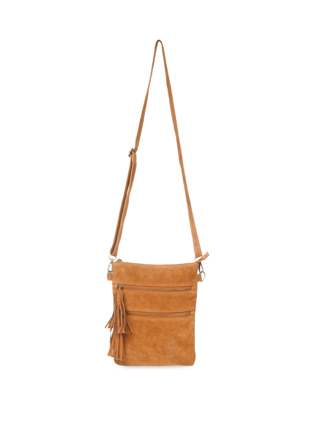 

Favore Textured Structured Leather Sling Bag With Tasselled, Tan