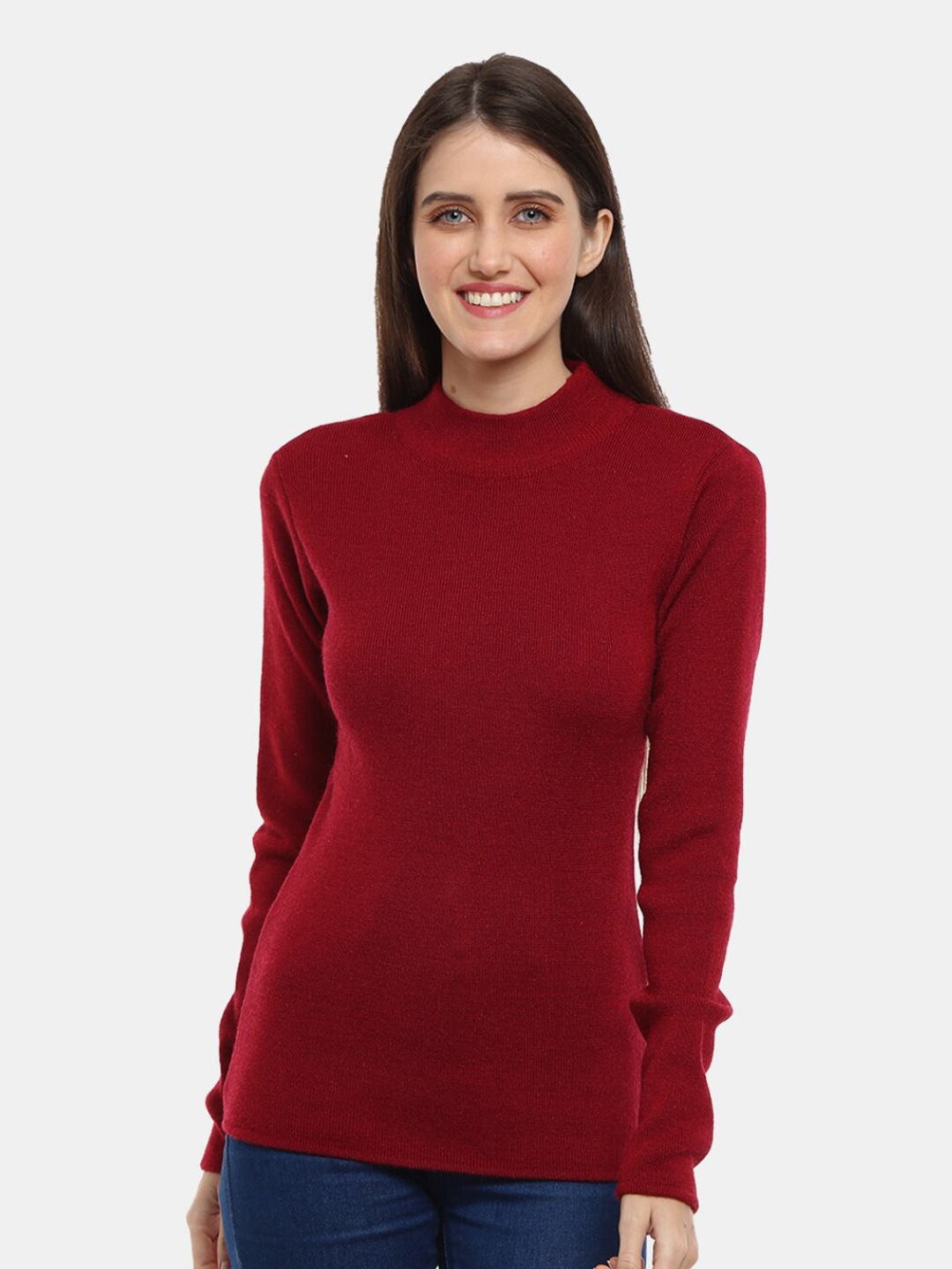 

V-Mart High Neck Cotton Cardigan Sweater, Maroon