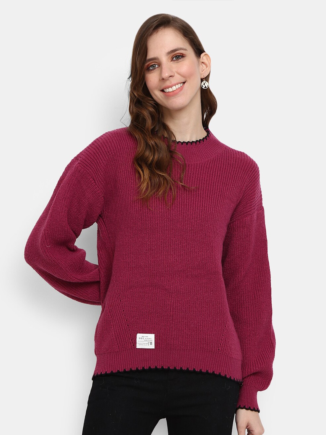 

V-Mart Long Sleeves Ribbed Cotton Pullover, Purple