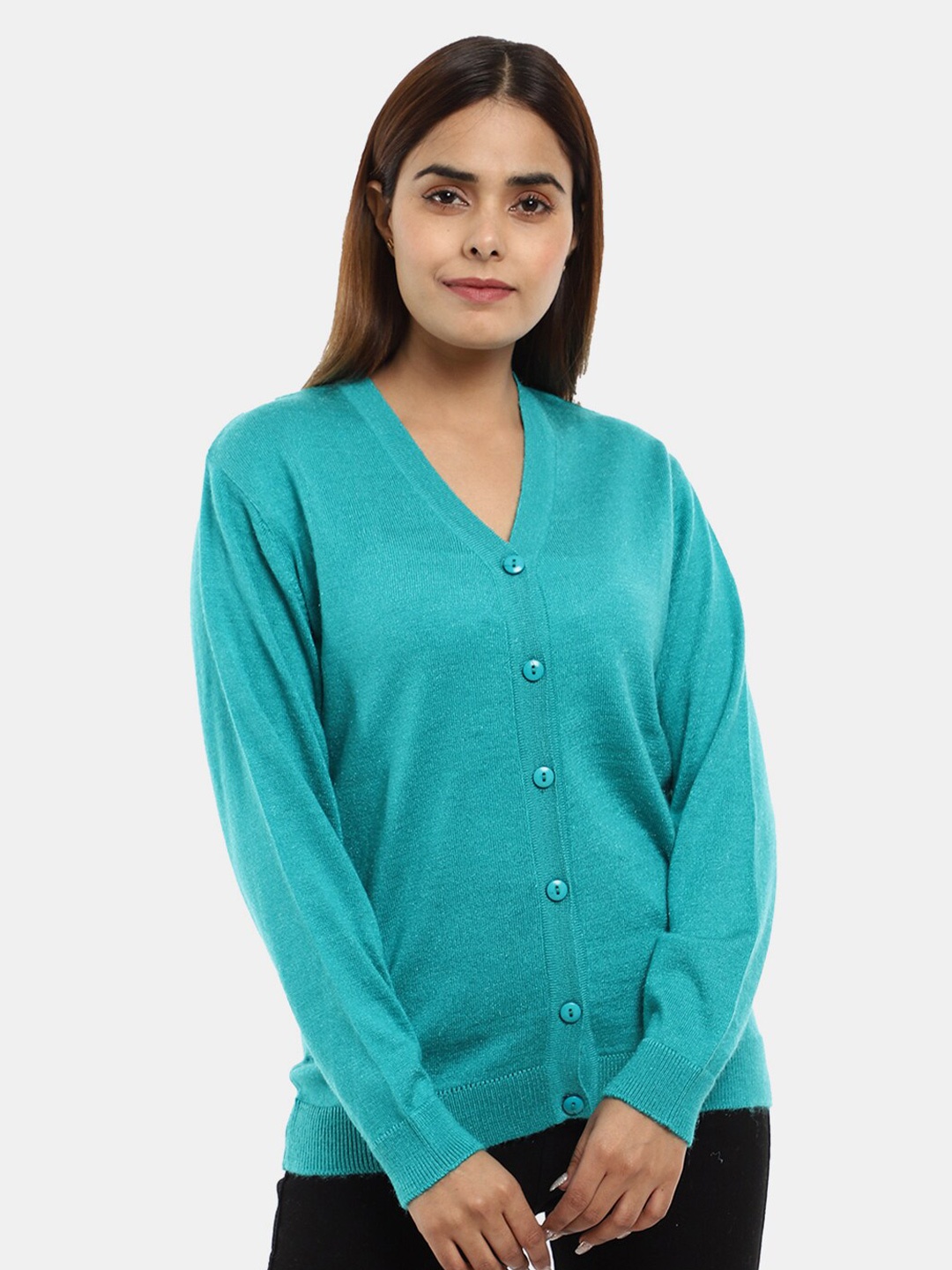 

V-Mart V-Neck Long Sleeves Cotton Cardigan, Green