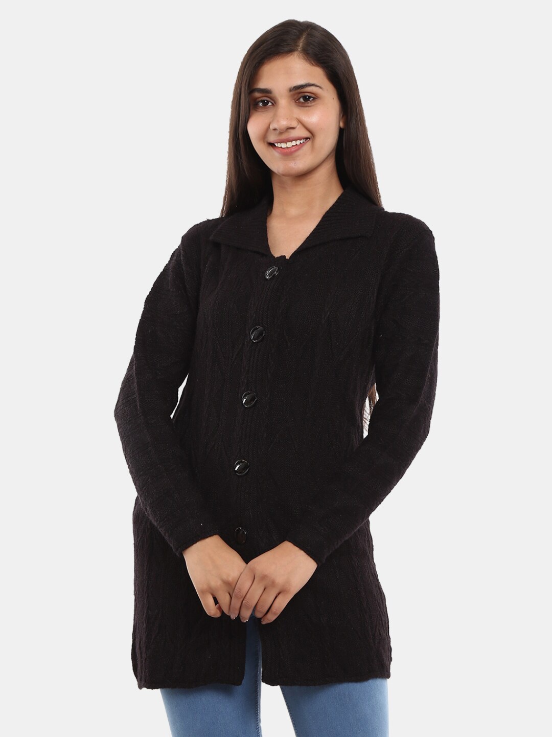 

V-Mart V-Neck Cable Knit Cotton Cardigan, Black