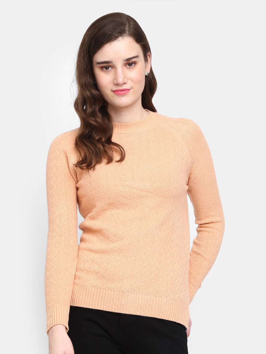 

V-Mart Self Design Round Neck Cotton Pullover, Beige