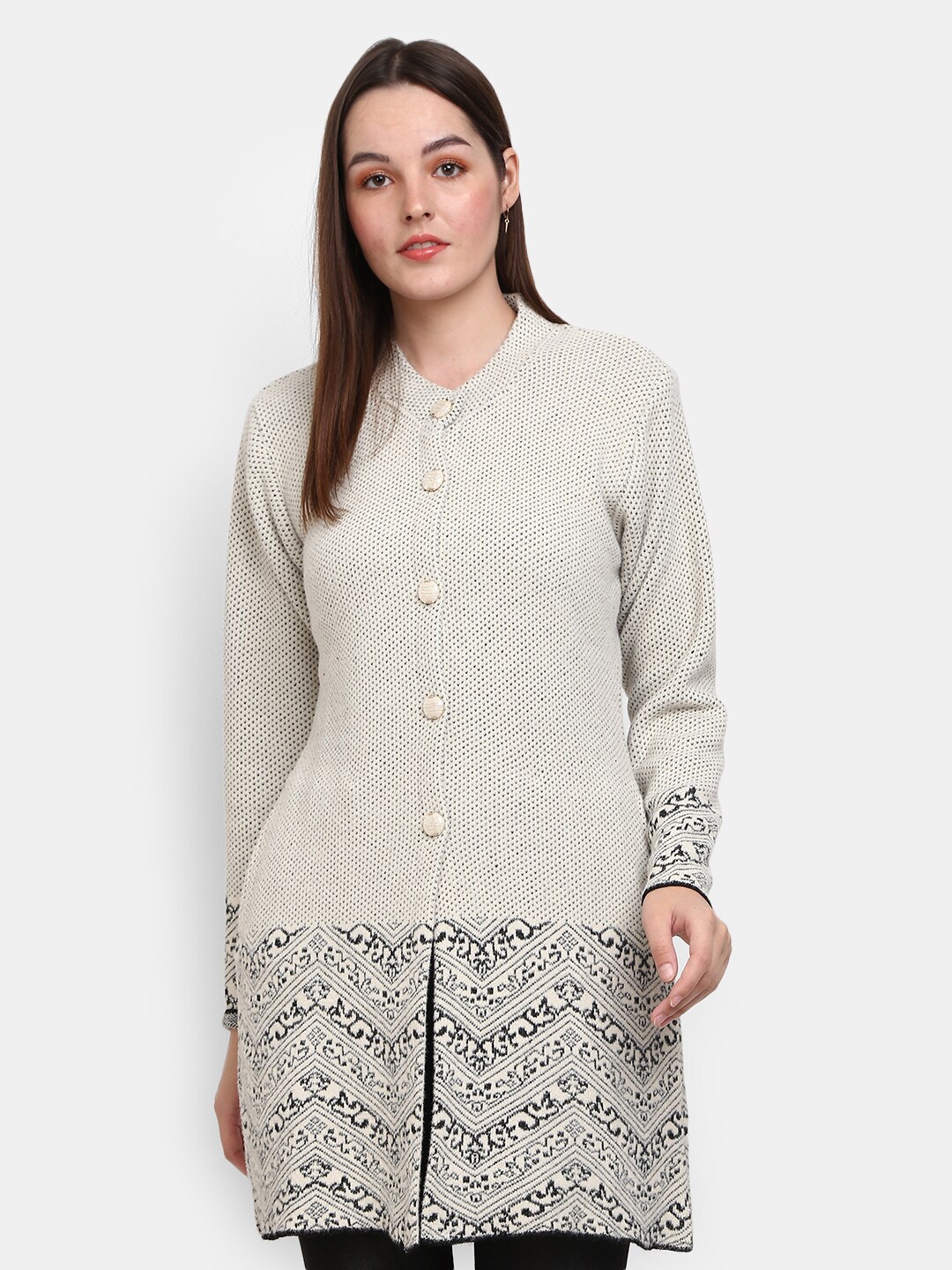 

V-Mart Cable Knit Longline Cotton Cardigan, Beige