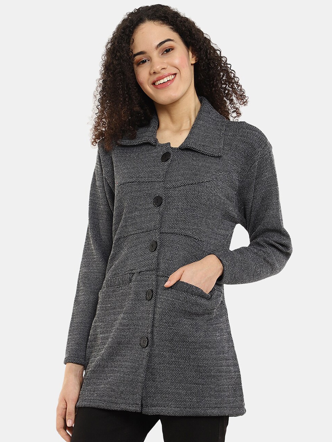 

V-Mart Spread Collar Cotton Cardigan, Grey