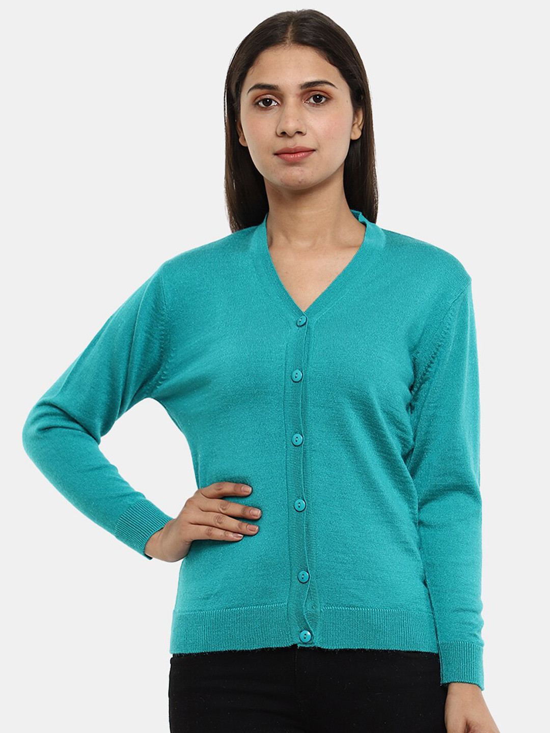 

V-Mart V-Neck Cotton Cardigan Sweater, Turquoise blue