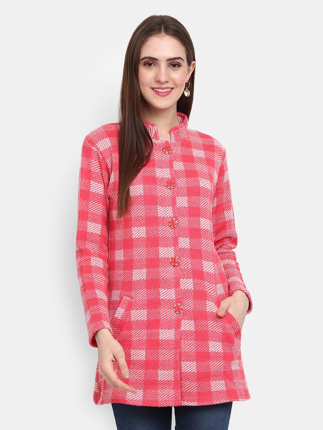 V-Mart Checked Longline Cardigan, Pink