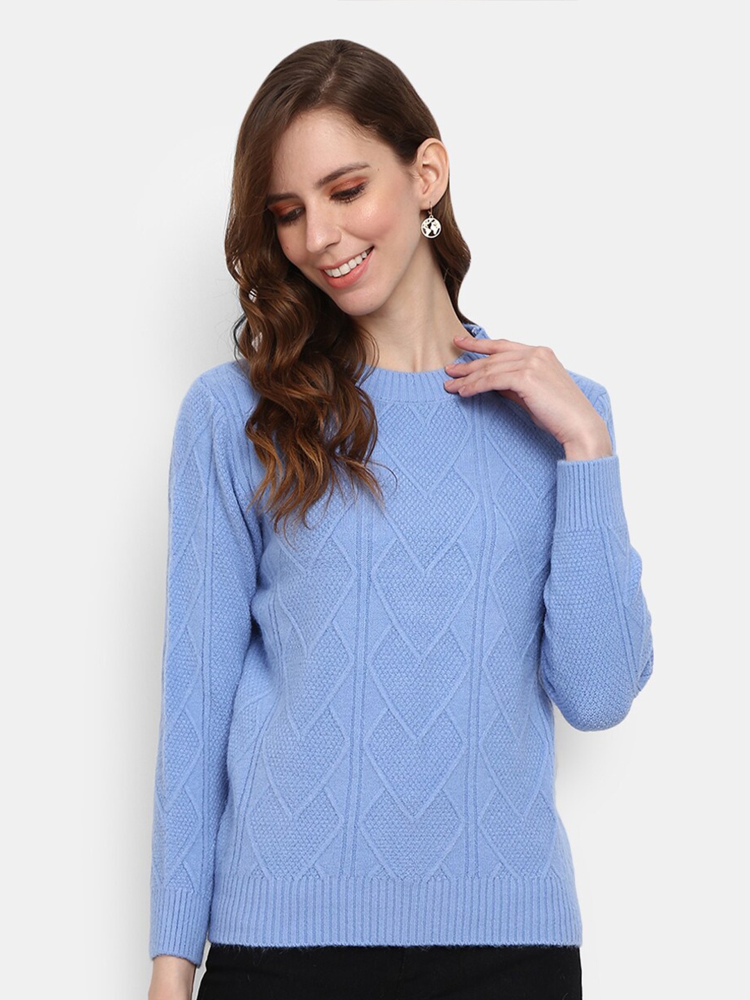 

V-Mart Cable Knit Round Neck Cotton Pullover, Blue