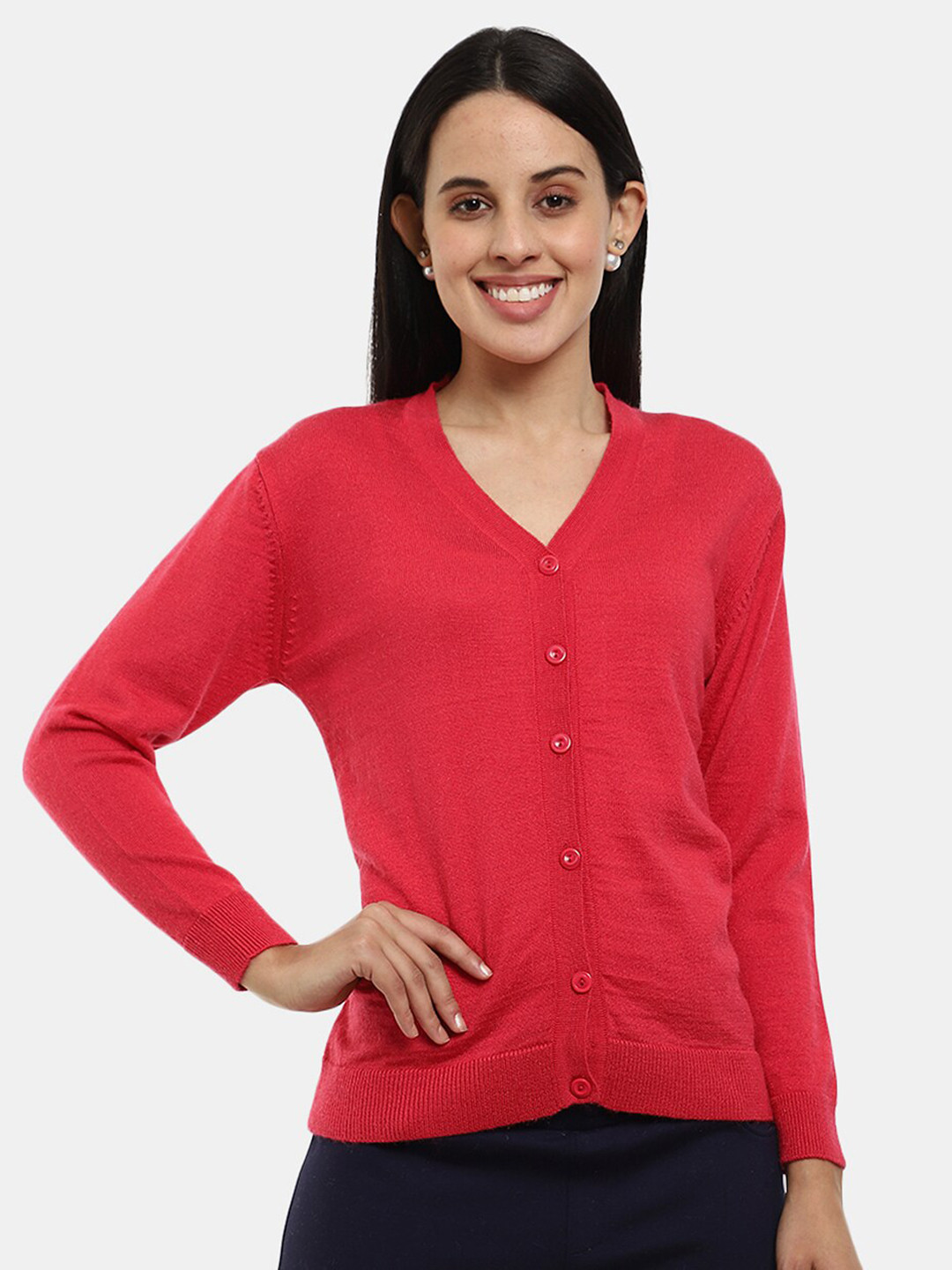 

V-Mart V-Neck Cotton Cardigan, Fuchsia
