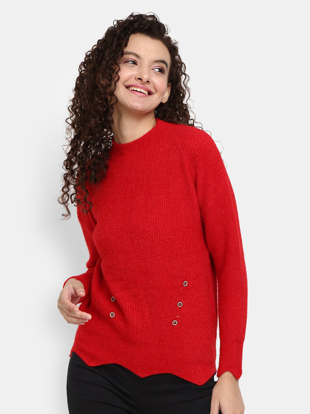 

V-Mart Ribbed Round Neck Cotton Pullover, Red