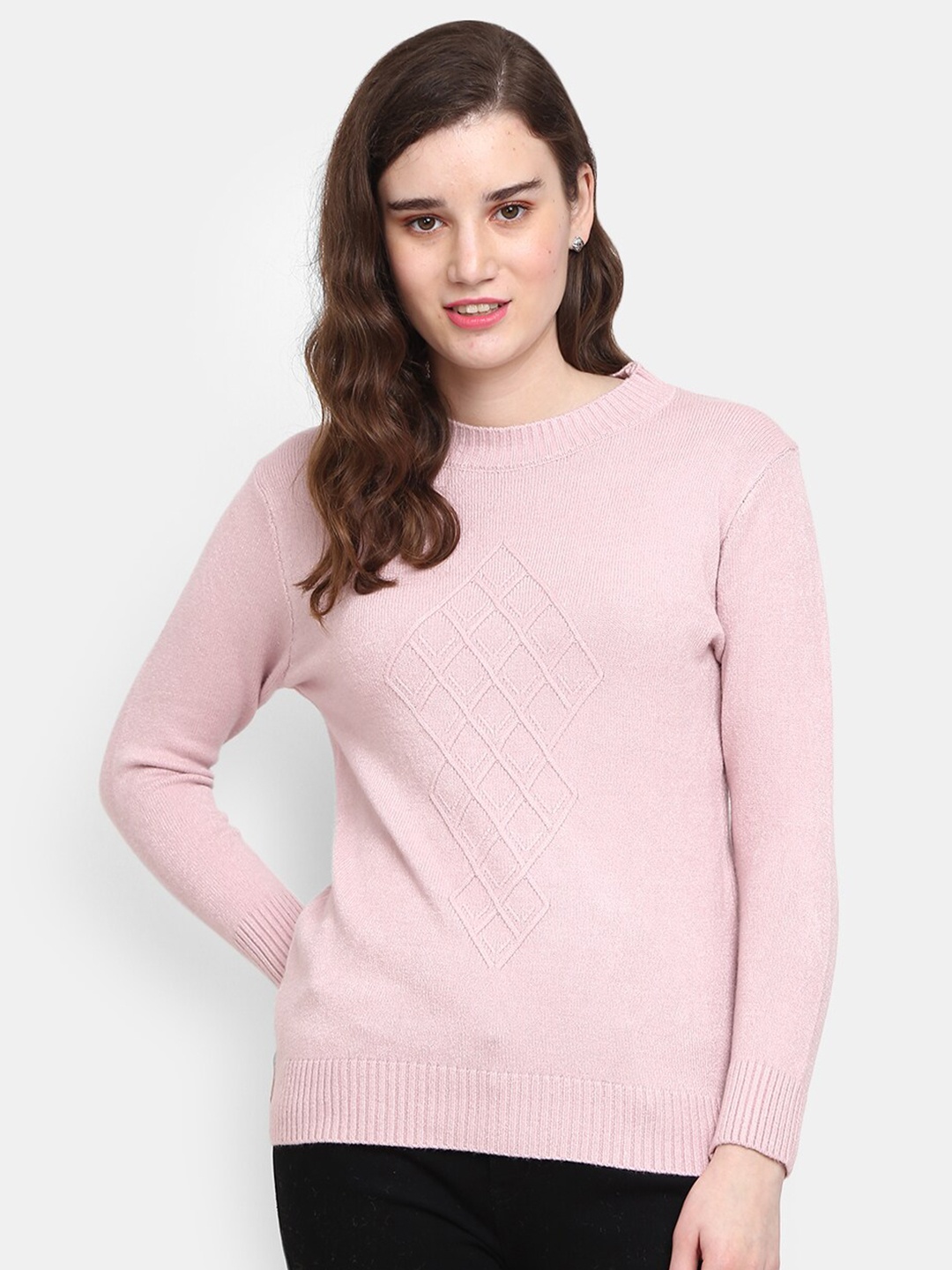 

V-Mart Geometric Self Design Long Sleeves Cotton Pullover, Pink
