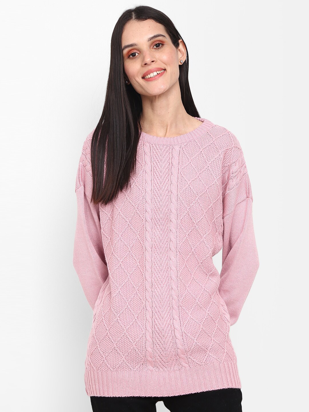 

V-Mart Self Design Cable Knit Cotton Pullover, Pink