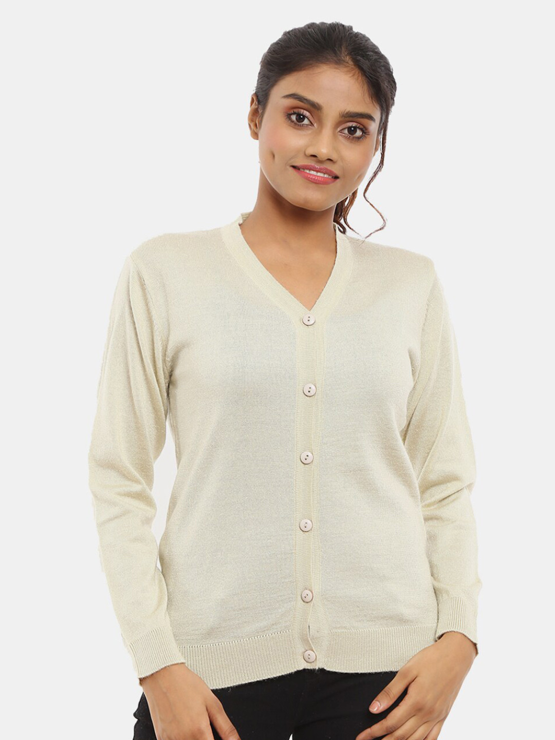 

V-Mart V-Neck Long Sleeves Cotton Cardigan, Cream
