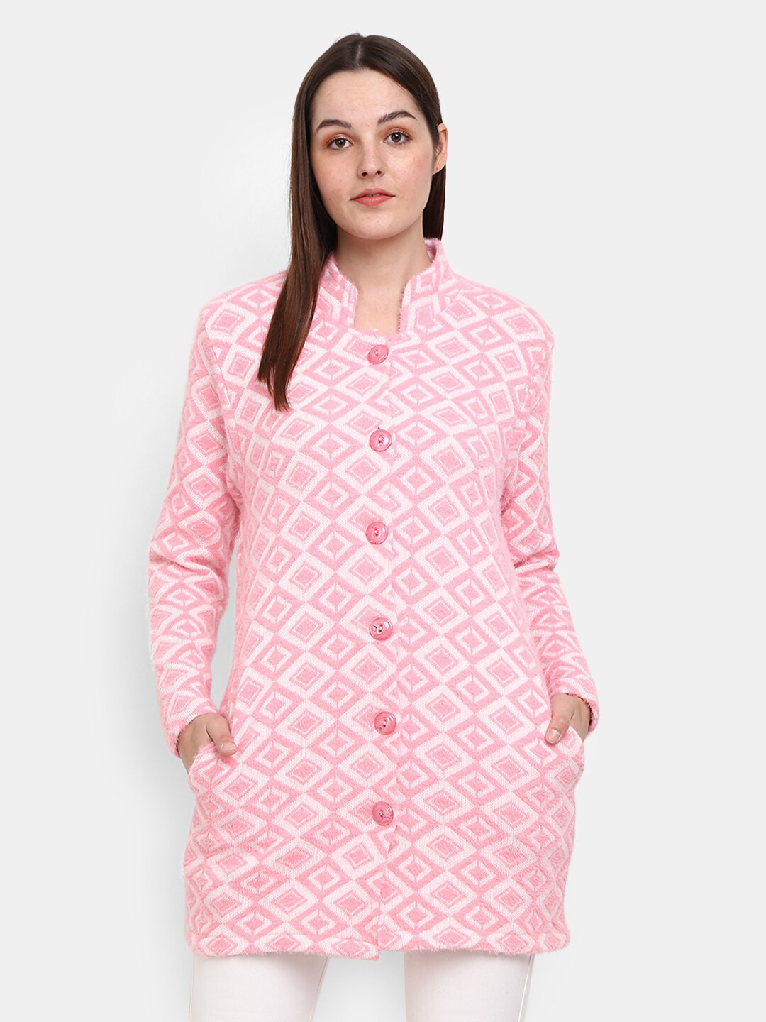 

V-Mart Self Design Cotton Longline Cardigan, Pink