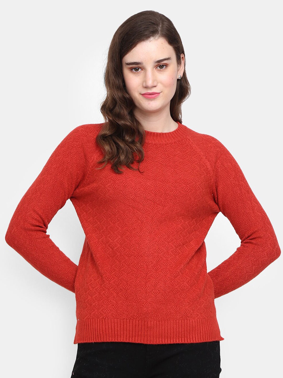 

V-Mart Self Design Cotton Pullover, Rust