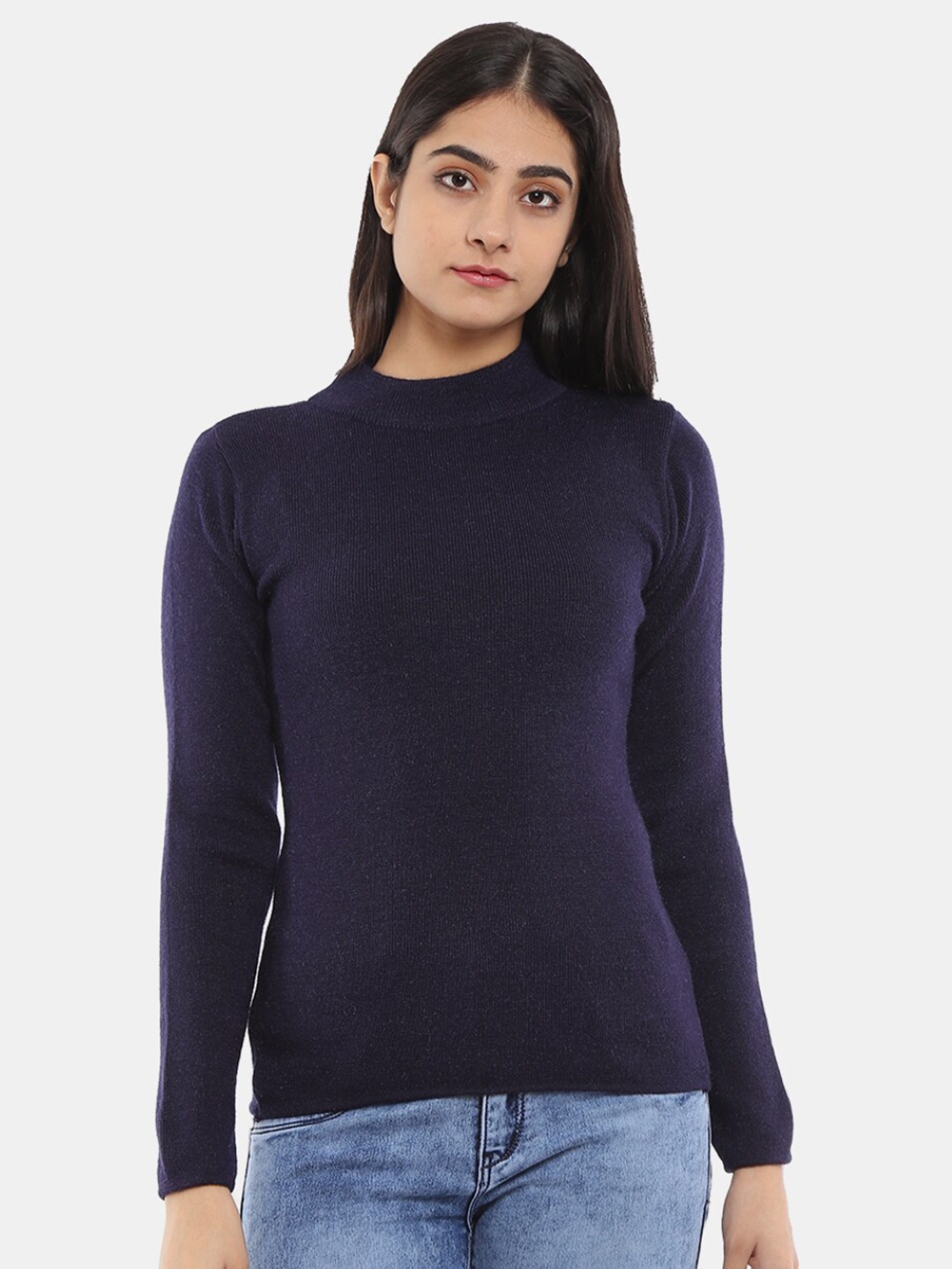 V-Mart Round Neck Ribbed Cotton Pullover, Blue