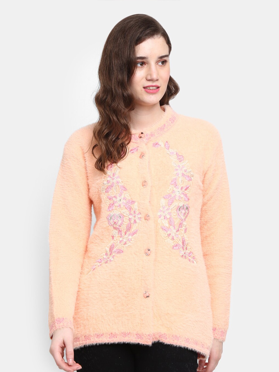 

V-Mart Floral Embroidered Cotton Cardigan with Embroidered Detail, Pink