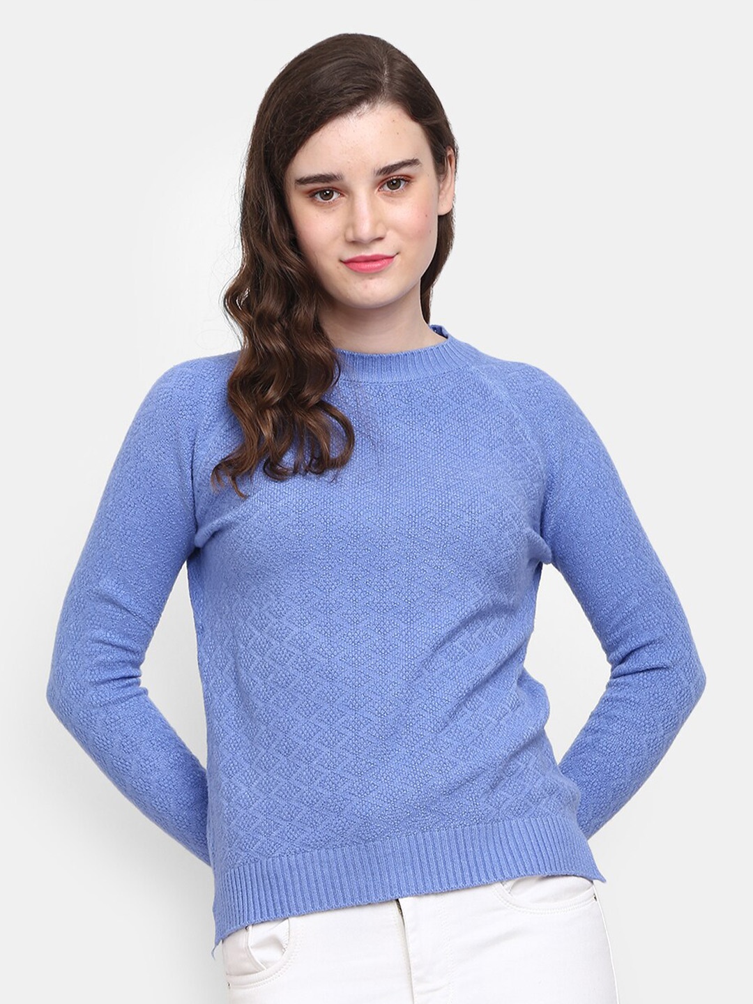 

V-Mart Self Design Round Neck Cotton Pullover, Blue