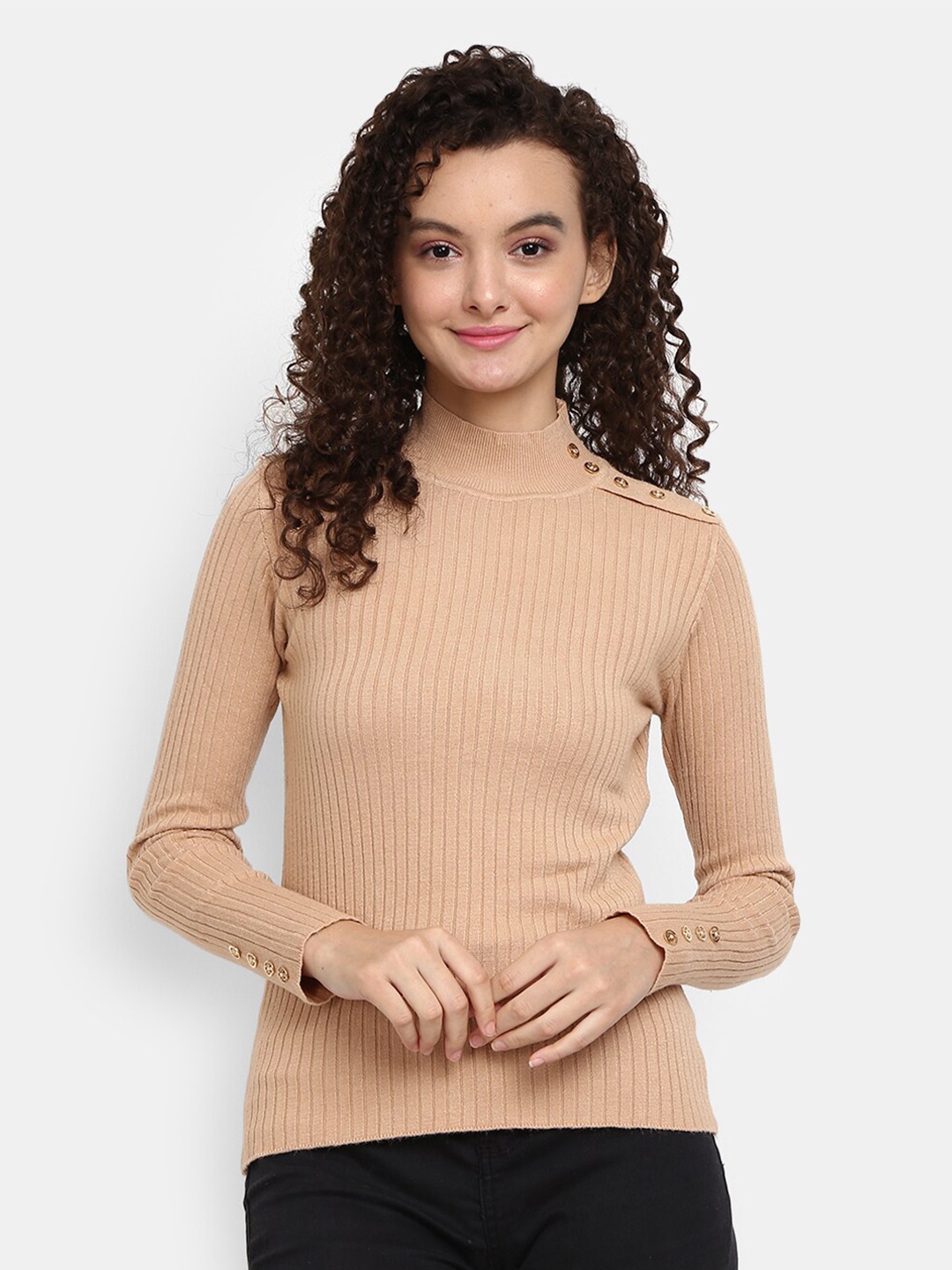 

V-Mart Ribbed Cotton Pullover, Beige