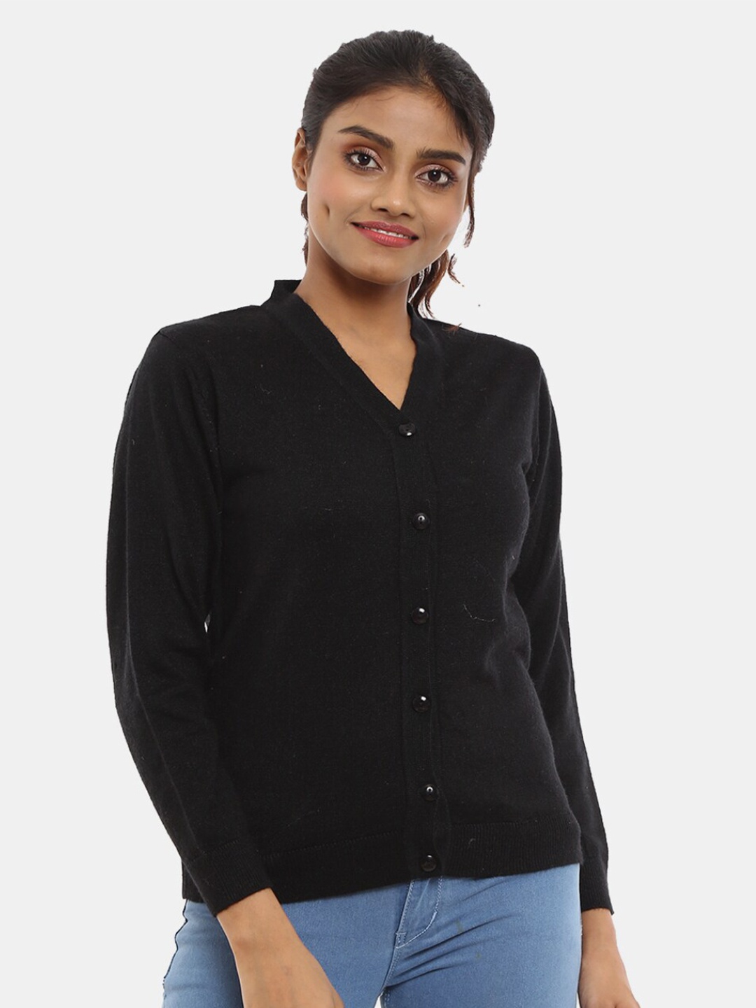 

V-Mart V-Neck Cotton Cardigan, Black