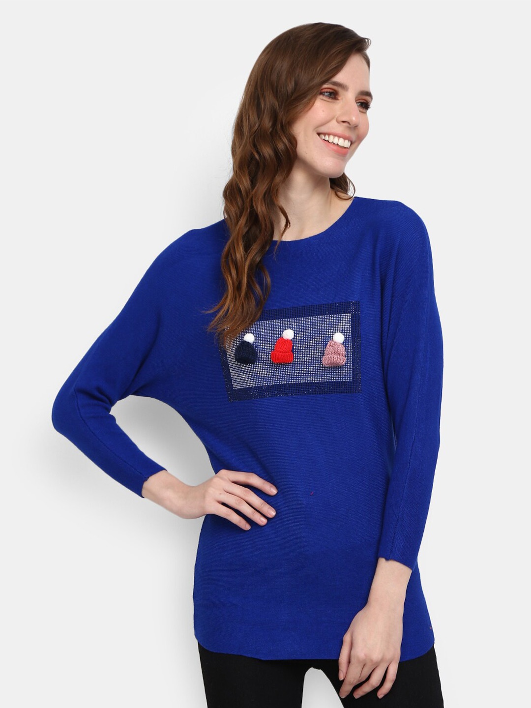 

V-Mart Pullover With Embellished Sweaters, Blue