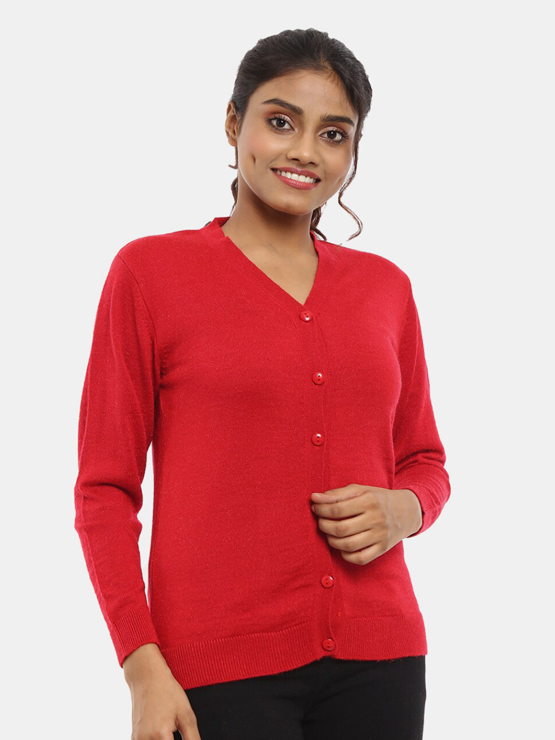 

V-Mart V-Neck Cotton Cardigan Sweater, Red