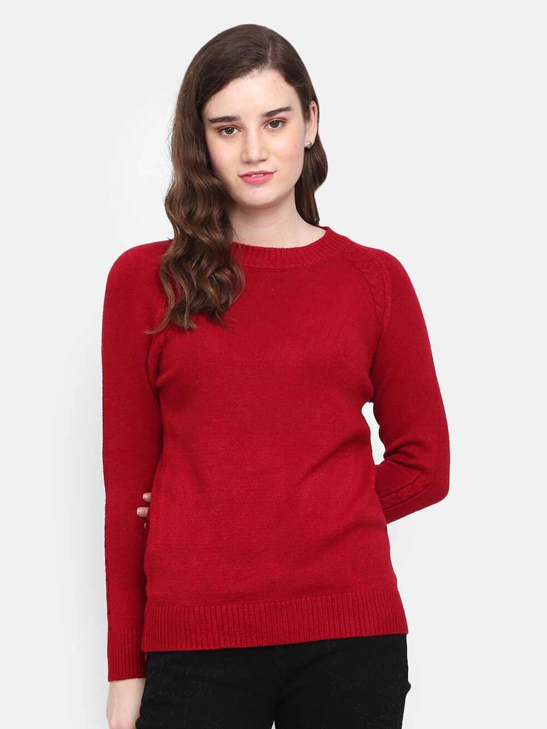 

V-Mart Cable Knit Cotton Pullover Sweater, Maroon