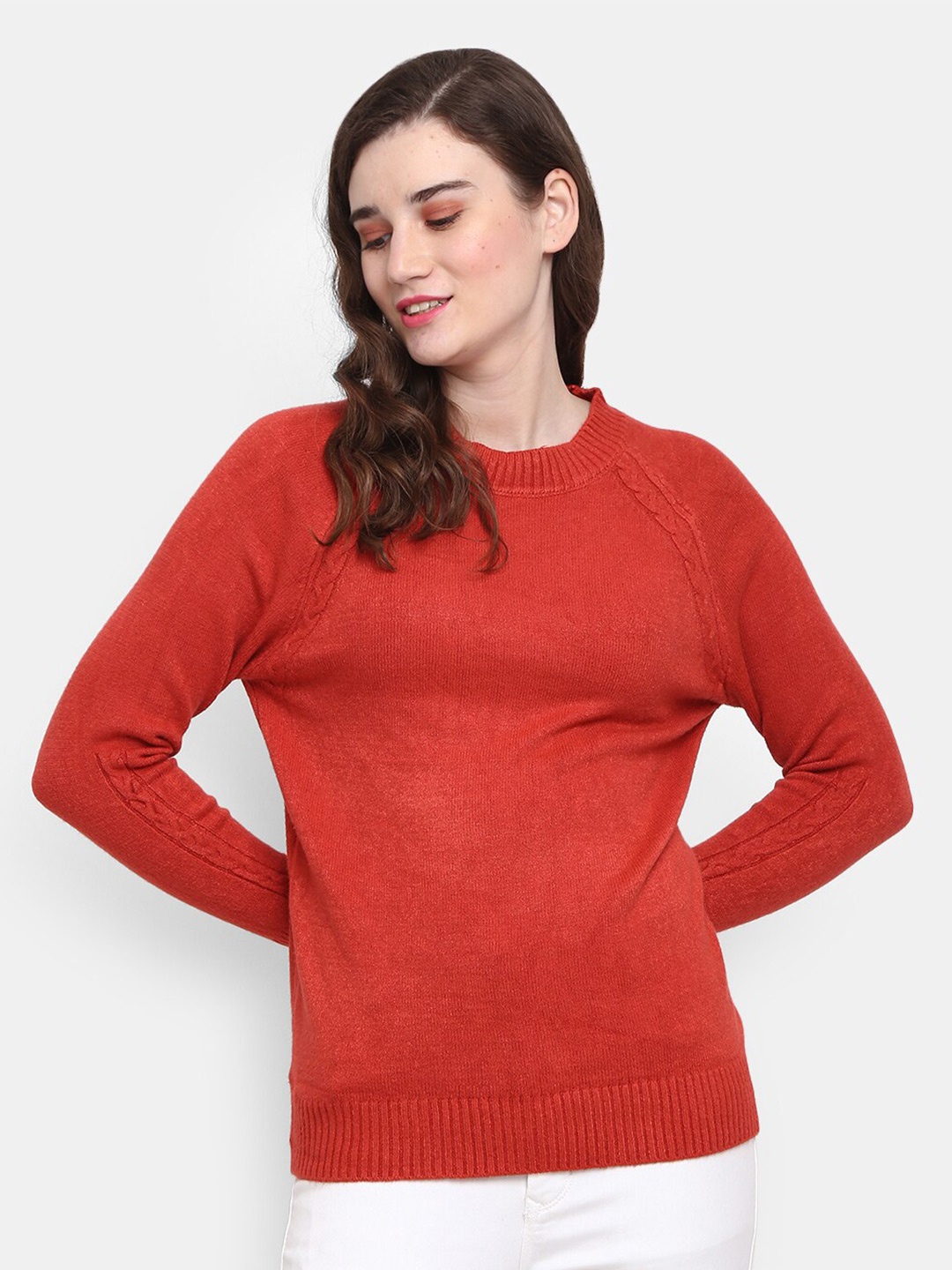 V-Mart Raglan Sleeves Cotton Pullover, Rust