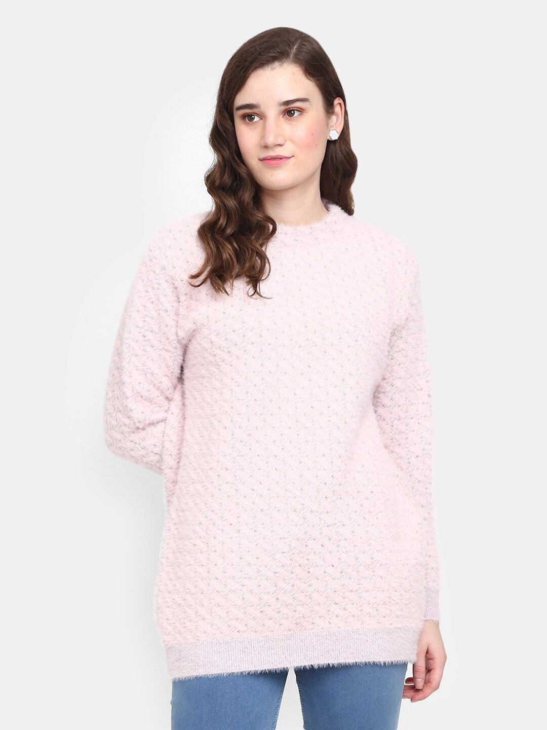 

V-Mart Fuzzy Detail Cotton Pullover, Pink