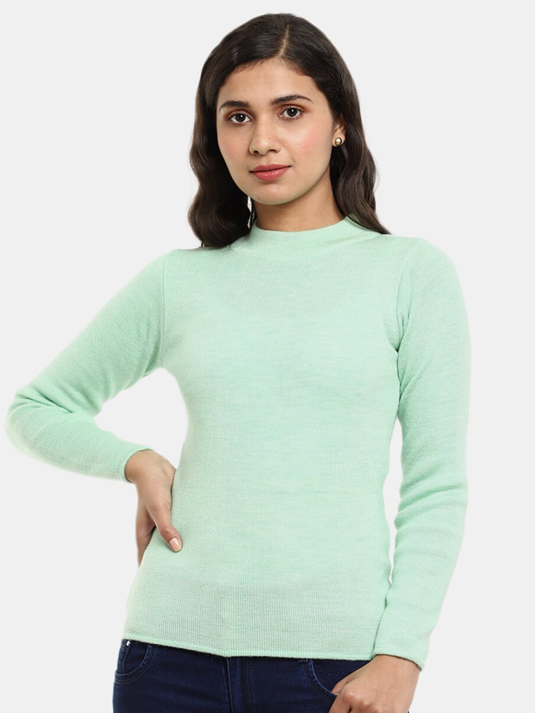 

V-Mart High Neck Cotton Ribbed Pullover, Green